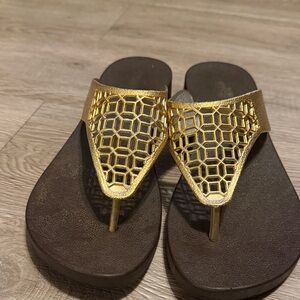 Andrea Elegant Gold and Brown Women's Sandals